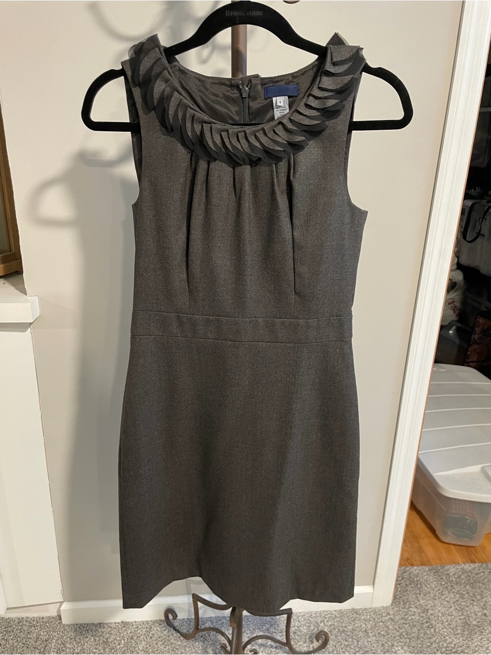 J. Crew Charcoal Gray Sleeveless Sheath Dress with Petal Neckline - Picture 2 of 3